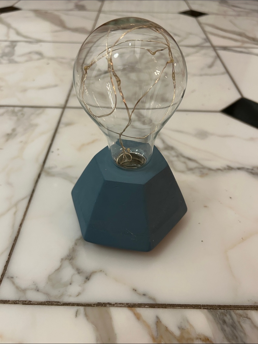 Blue Geometric Glass Globe Accent Light - Home Bath 8” tall